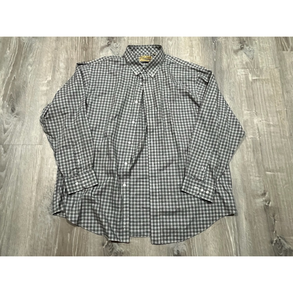 Roundtree & Yorke Gold Label Mens XXL Grey Gingham Non-Iron Cotton Button Down